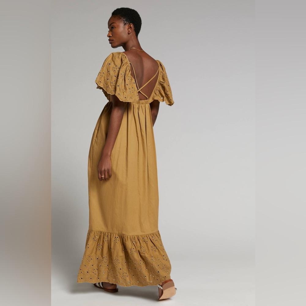 Anthropologie Hayley Flounced Maxi Dress Womens M Olive Green